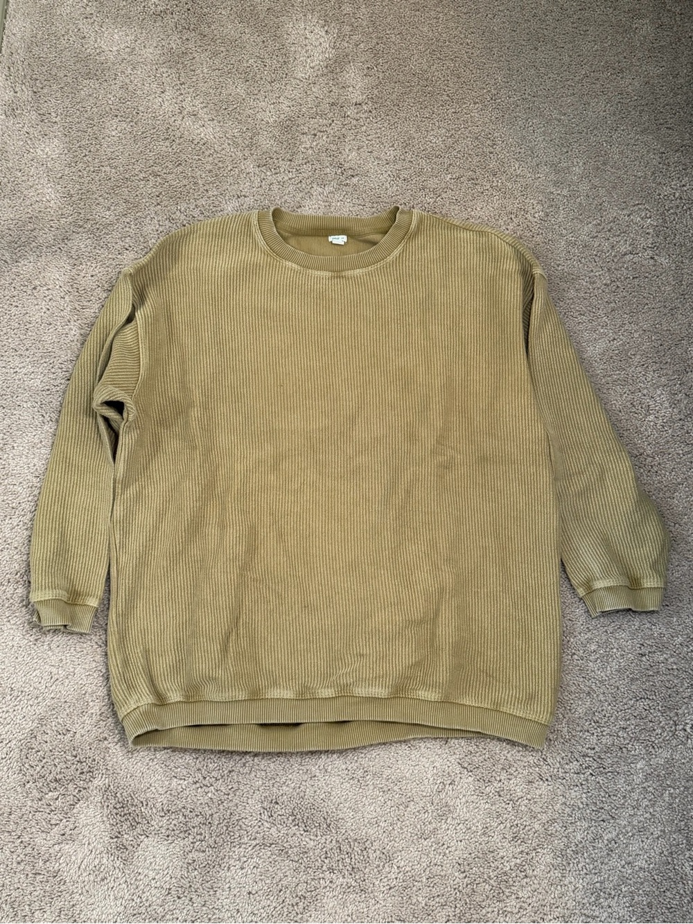 aerie Oversized Ribbed 100% Cotton Olive Green Long Sleeve Crewneck Women’s S